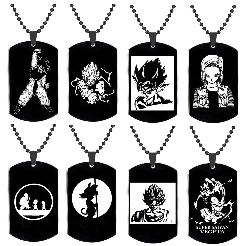 Goku Figure Dog Tag Pendant Chain Necklace